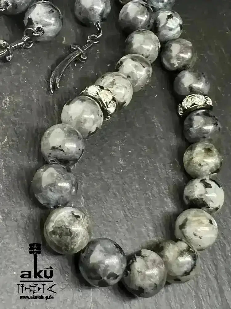Labradorite Tesbih 33, natürliches Edelstein, islamische Zulfigar - Schwert Misbaha 10mm - AkueShop