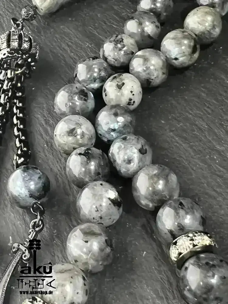 Labradorite Tesbih 33, natürliches Edelstein, islamische Zulfigar - Schwert Misbaha 10mm - AkueShop