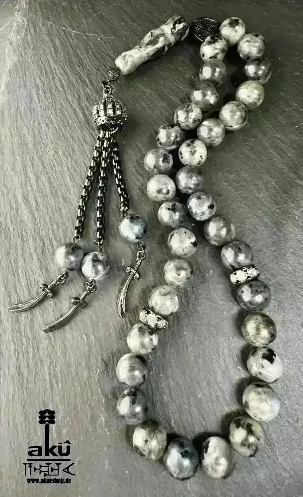 Labradorite Tesbih 33, natürliches Edelstein, islamische Zulfigar - Schwert Misbaha 10mm - AkueShop
