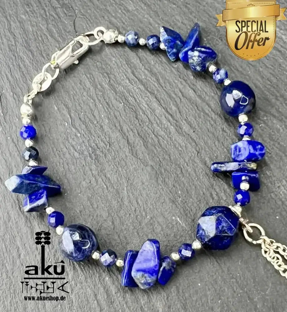 Lapislazuli Armbänder, natürliche Edelsteine, Drittenauge Chakra positive energie, 925er Silber - AkueShop