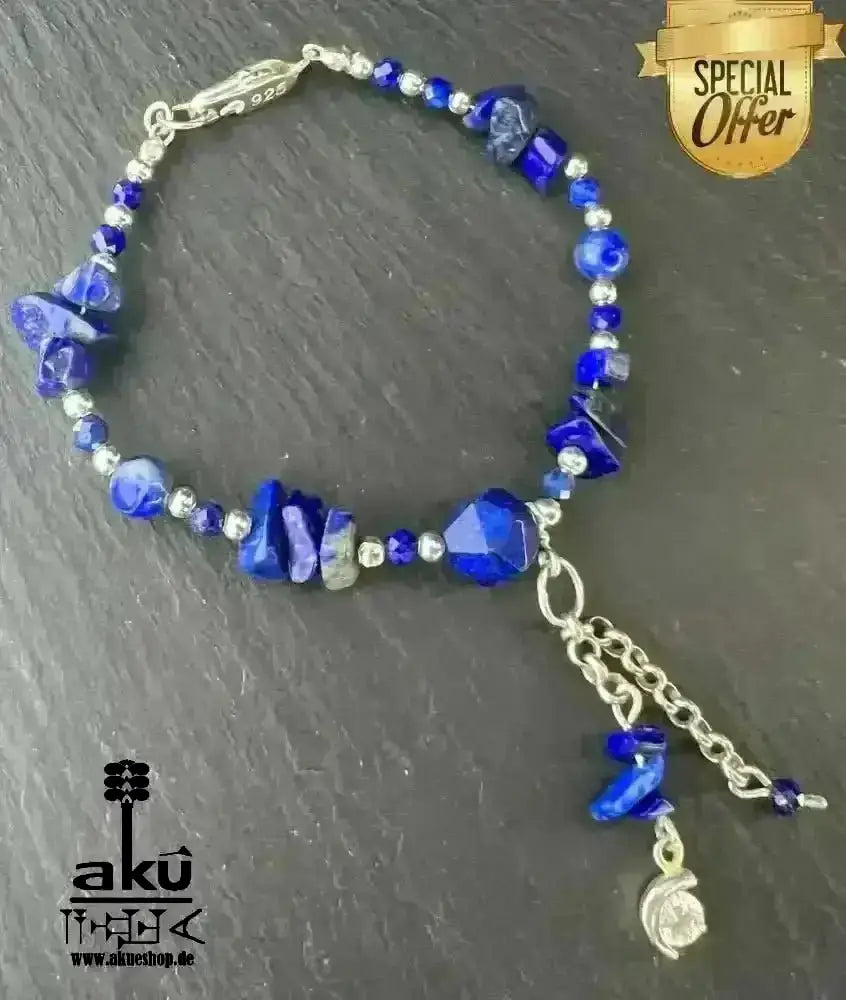 Lapislazuli Armbänder, natürliche Edelsteine, Drittenauge Chakra positive energie, 925er Silber - AkueShop
