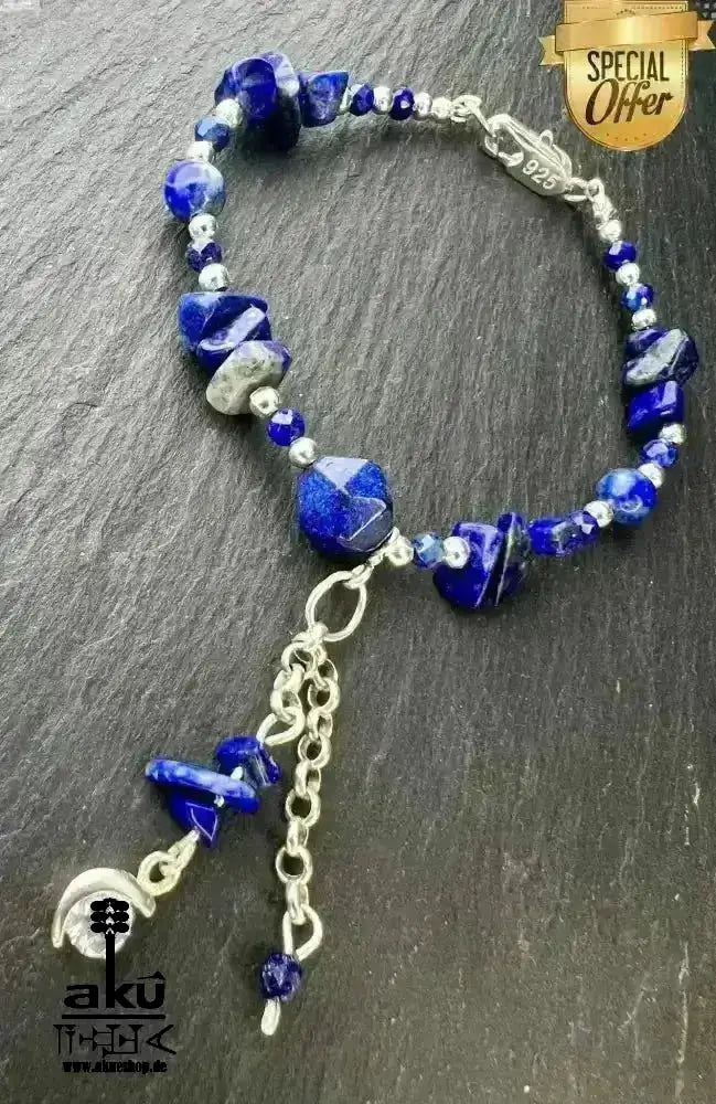 Lapislazuli Armbänder, natürliche Edelsteine, Drittenauge Chakra positive energie, 925er Silber - AkueShop