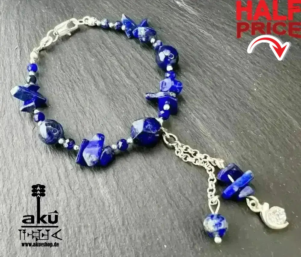 Lapislazuli Armbänder, natürliche Edelsteine, Drittenauge Chakra positive energie, 925er Silber - AkueShop