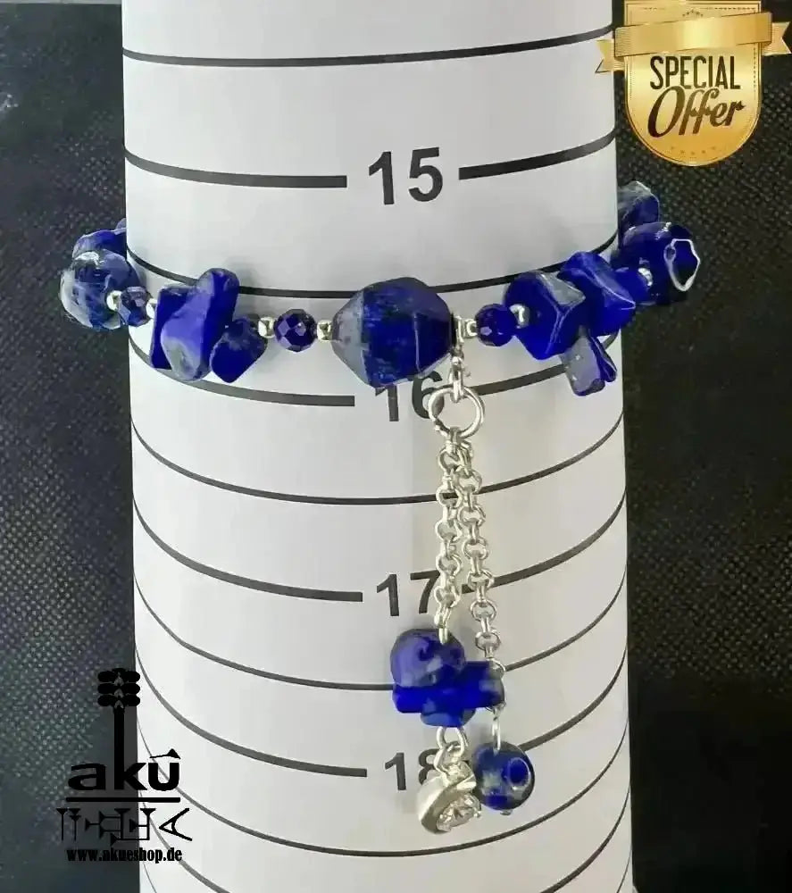 Lapislazuli Armbänder, natürliche Edelsteine, Drittenauge Chakra positive energie, 925er Silber - AkueShop