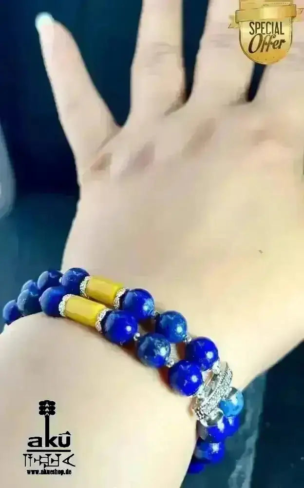 Lapislazuli, Bernstein Armband natürliche Edelsteine versilbert dritteaugechakra, positive energie - AkueShop