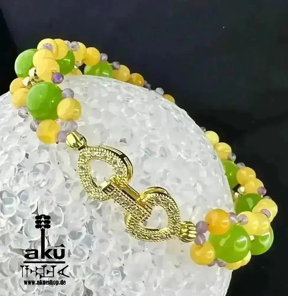 LÖWE Peridot Bernstein Amethyst Armband, vergoldet Schmuck, natürliche Edelsteine, kahribar, Chakren Heilungsenergie - AkueShop