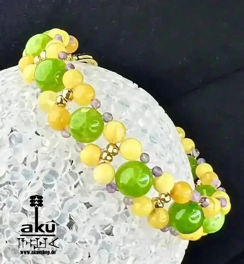LÖWE Peridot Bernstein Amethyst Armband, vergoldet Schmuck, natürliche Edelsteine, kahribar, Chakren Heilungsenergie - AkueShop