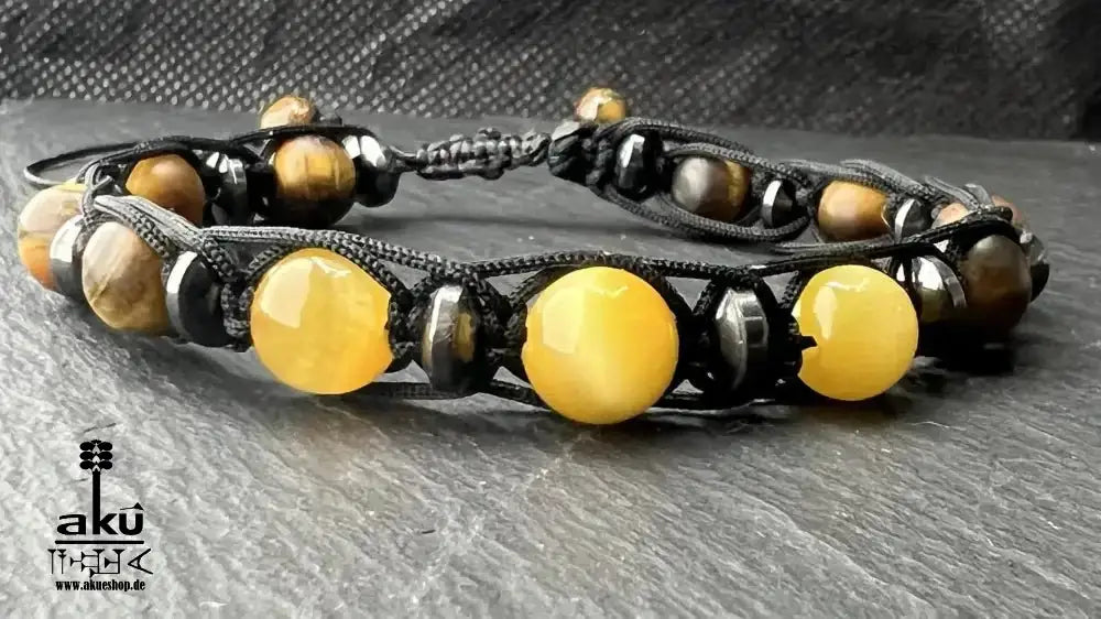 Männer Armband braunes und gold Tigerauge, freie Größe einstellbares Macreme Band - AkueShop