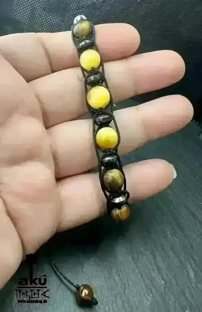 Männer Armband braunes und gold Tigerauge, freie Größe einstellbares Macreme Band - AkueShop