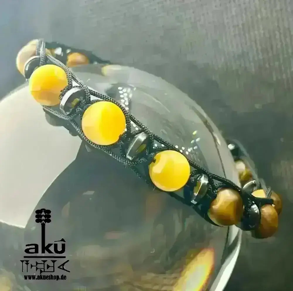 Männer Armband braunes und gold Tigerauge, freie Größe einstellbares Macreme Band - AkueShop