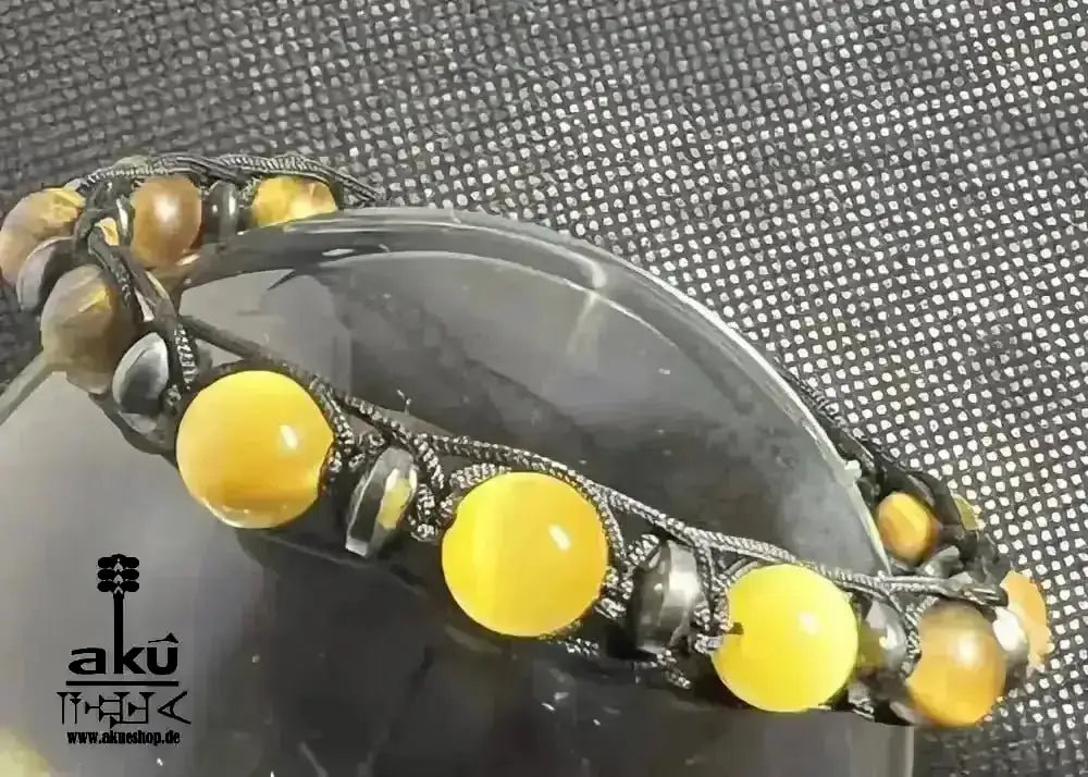 Männer Armband braunes und gold Tigerauge, freie Größe einstellbares Macreme Band - AkueShop