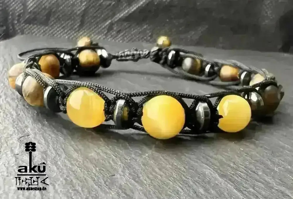 Männer Armband braunes und gold Tigerauge, freie Größe einstellbares Macreme Band - AkueShop