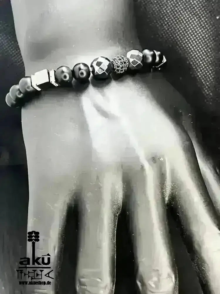 Männer Armband schwarz Himatit und Onyx für ihn, freie Größe einstellbares Macreme Band - AkueShop