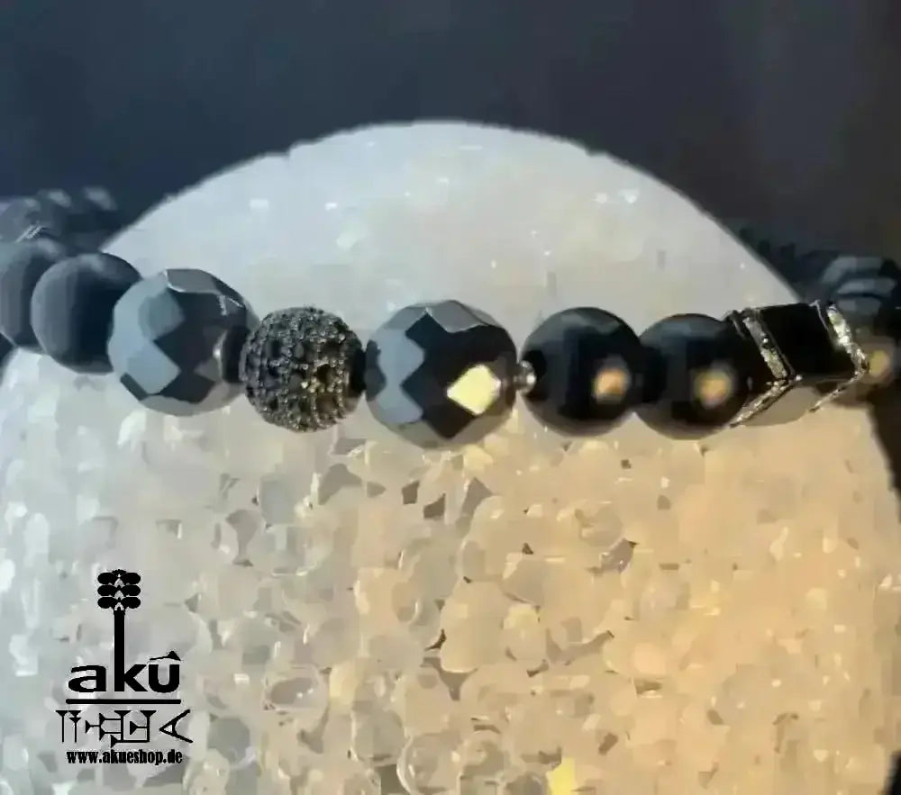Männer Armband schwarz Himatit und Onyx für ihn, freie Größe einstellbares Macreme Band - AkueShop