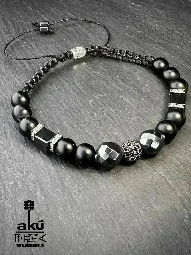 Männer Armband schwarz Himatit und Onyx für ihn, freie Größe einstellbares Macreme Band - AkueShop