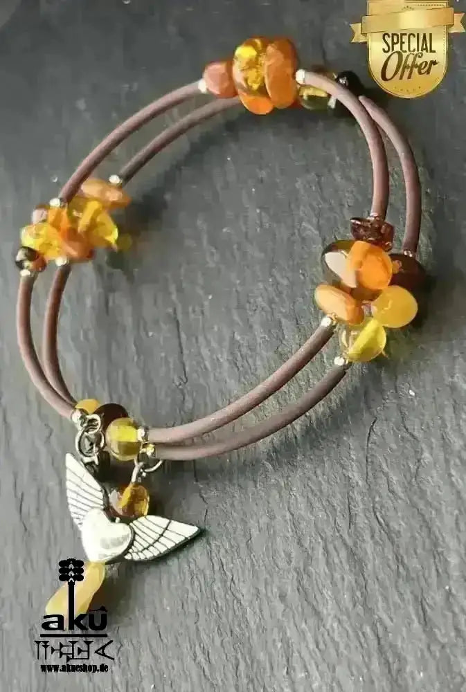 Memory - Draht - Armreif Bernstein, natürlichen Edelsteinen, handgefert, handgefertigtes Armband - AkueShop