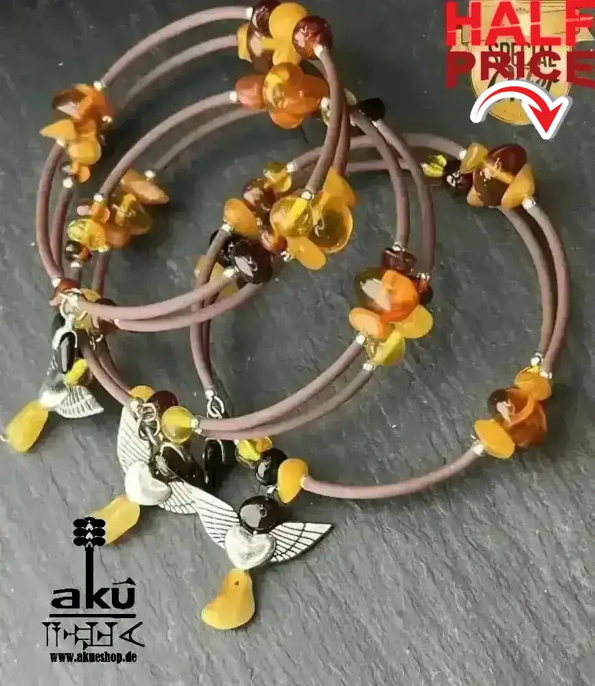 Memory - Draht - Armreif Bernstein, natürlichen Edelsteinen, handgefert, handgefertigtes Armband - AkueShop