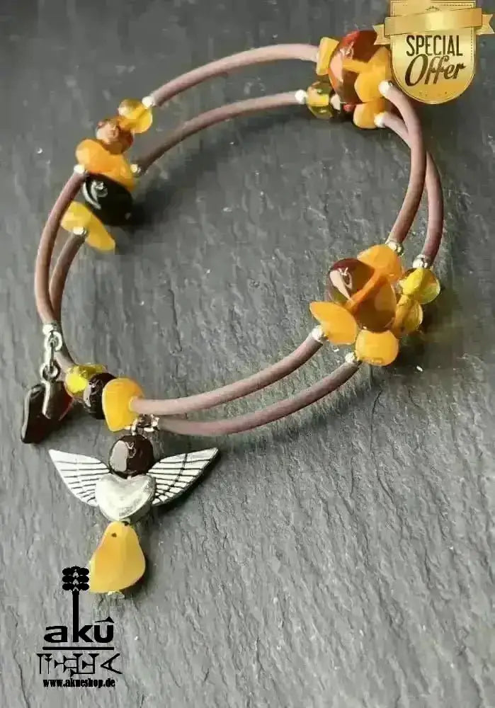Memory - Draht - Armreif Bernstein, natürlichen Edelsteinen, handgefert, handgefertigtes Armband - AkueShop