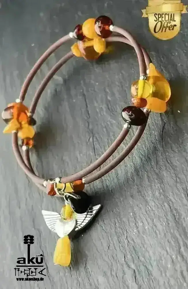 Memory - Draht - Armreif Bernstein, natürlichen Edelsteinen, handgefert, handgefertigtes Armband - AkueShop