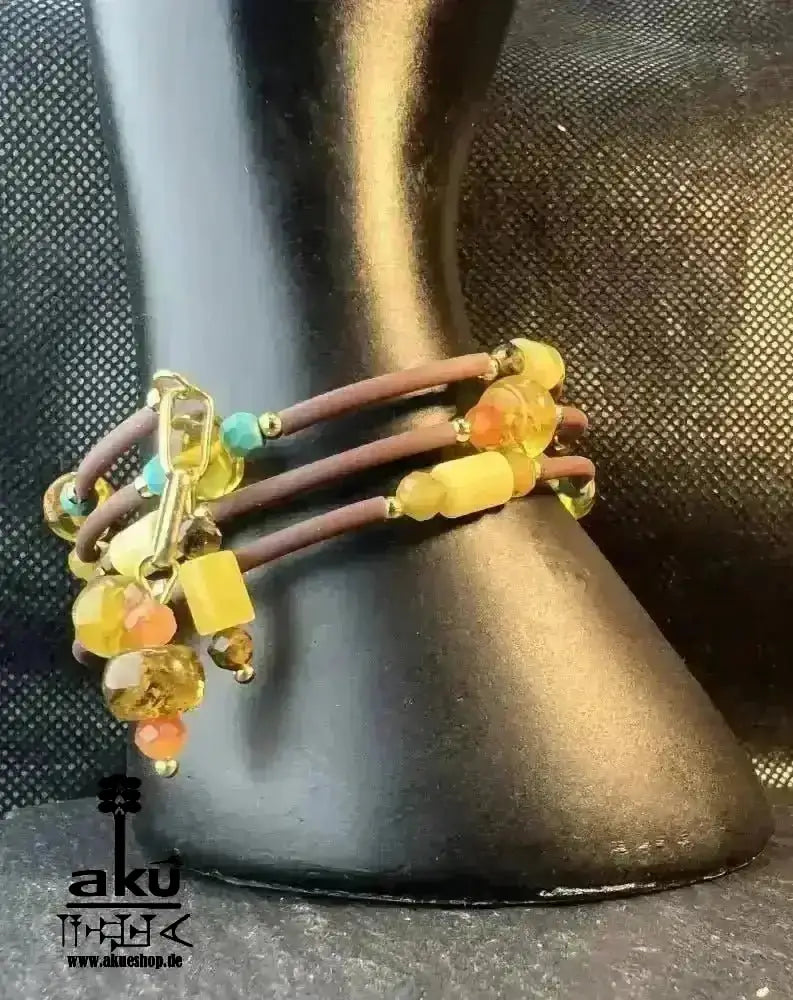 Memory - Draht - Armreif Bernstein, natürlichen Edelsteinen, handgefert vergoldete, Armreifen - AkueShop