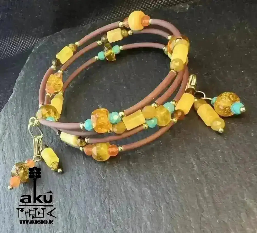 Memory - Draht - Armreif Bernstein, natürlichen Edelsteinen, handgefert vergoldete, Armreifen - AkueShop
