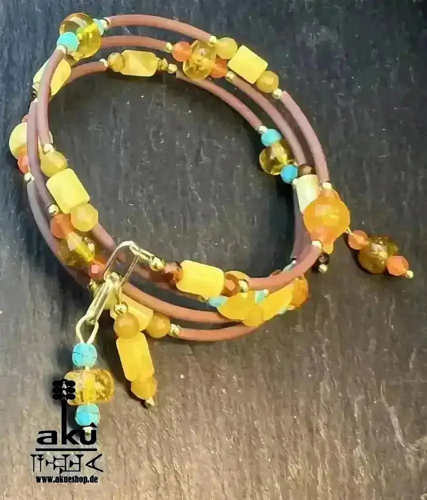 Memory - Draht - Armreif Bernstein, natürlichen Edelsteinen, handgefert vergoldete, Armreifen - AkueShop