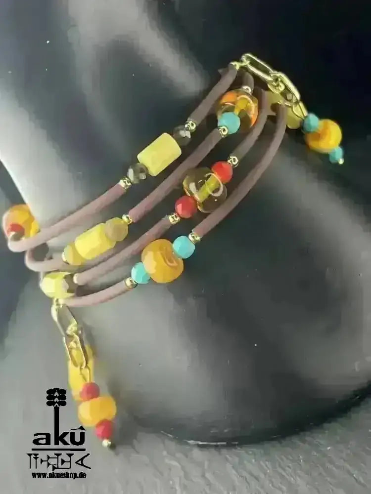 Memory - Draht - Armreif Bernstein, natürlichen Edelsteinen, handgefert vergoldete, Armreifen - AkueShop