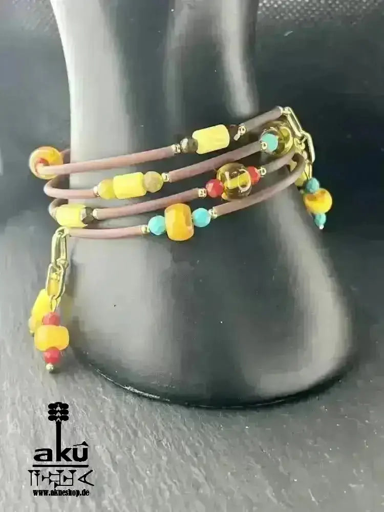 Memory - Draht - Armreif Bernstein, natürlichen Edelsteinen, handgefert vergoldete, Armreifen - AkueShop