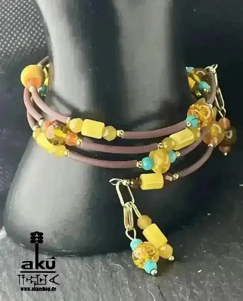 Memory - Draht - Armreif Bernstein, natürlichen Edelsteinen, handgefert vergoldete, Armreifen - AkueShop