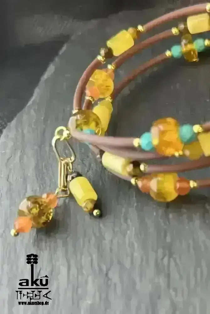 Memory - Draht - Armreif Bernstein, natürlichen Edelsteinen, handgefert vergoldete, Armreifen - AkueShop