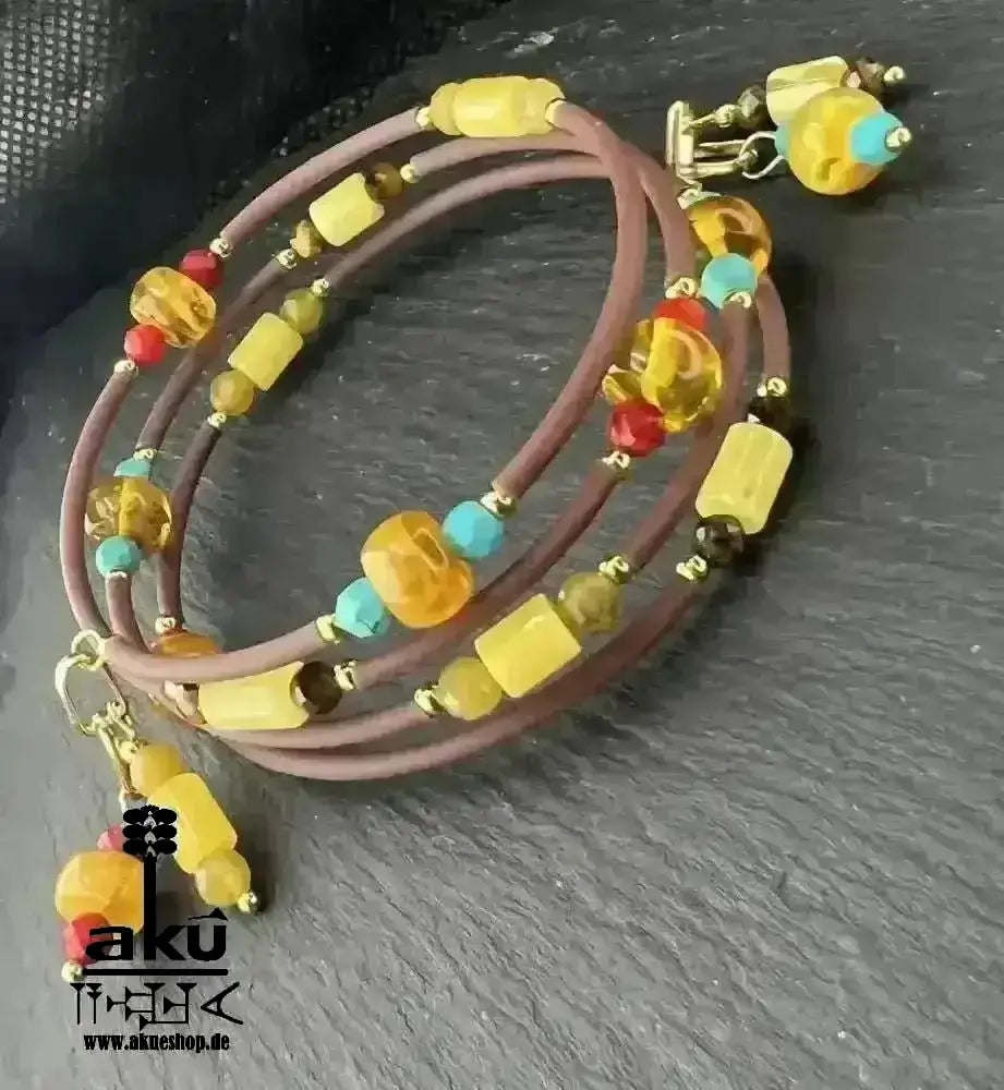 Memory - Draht - Armreif Bernstein, natürlichen Edelsteinen, handgefert vergoldete, Armreifen - AkueShop