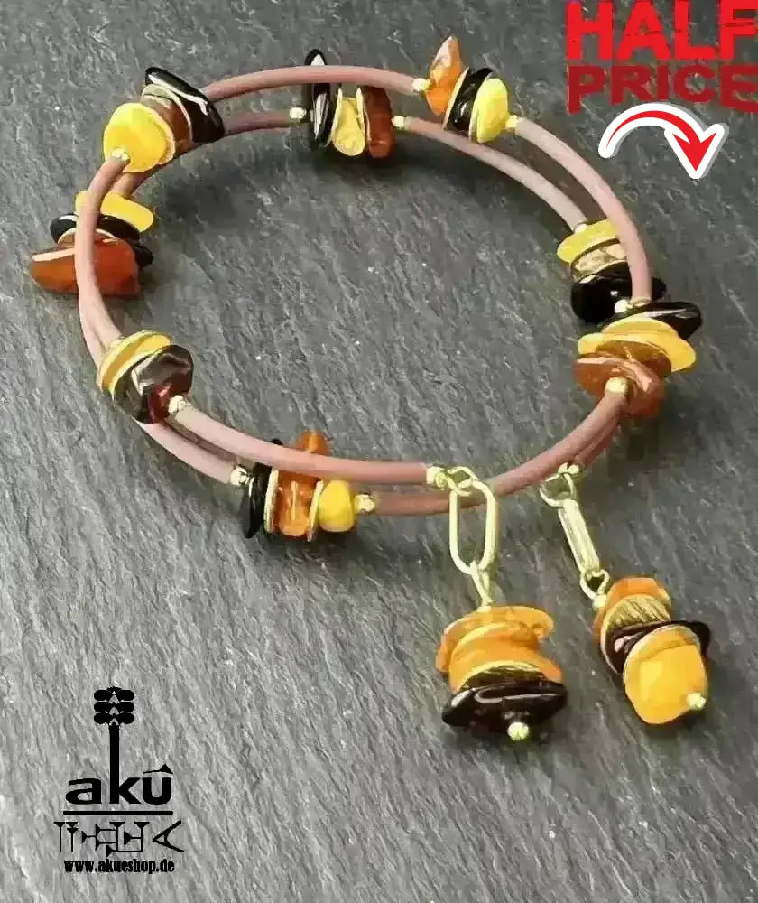 Memory - Draht - Armreif Bernstein, natürlichen Edelsteinen, handgefert vergoldete, handgefertigtes Armreifen - AkueShop