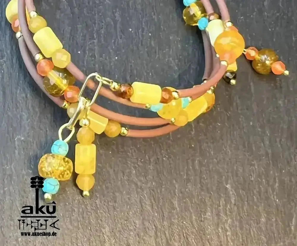 Memory - Draht - Armreif Bernstein, natürlichen Edelsteinen, handgefert vergoldete, Armreifen - AkueShop