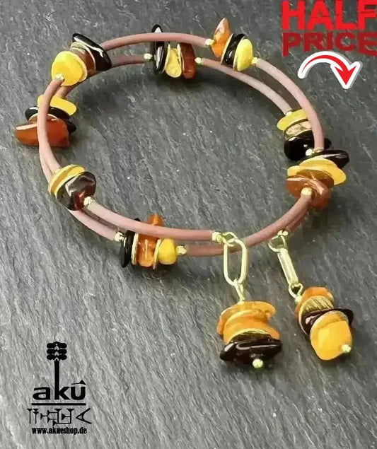 Memory - Draht - Armreif Bernstein, natürlichen Edelsteinen, handgefert vergoldete, handgefertigtes Armreifen - AkueShop