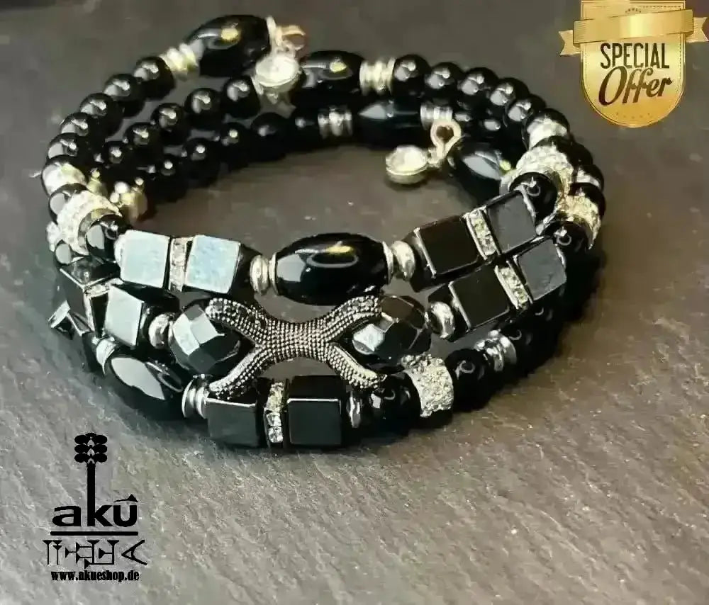 Memory - Draht - Armreif Hämatit & Onyx Armreif schwarz natürlichen Edelsteinen,Memory Wire bracelet - AkueShop
