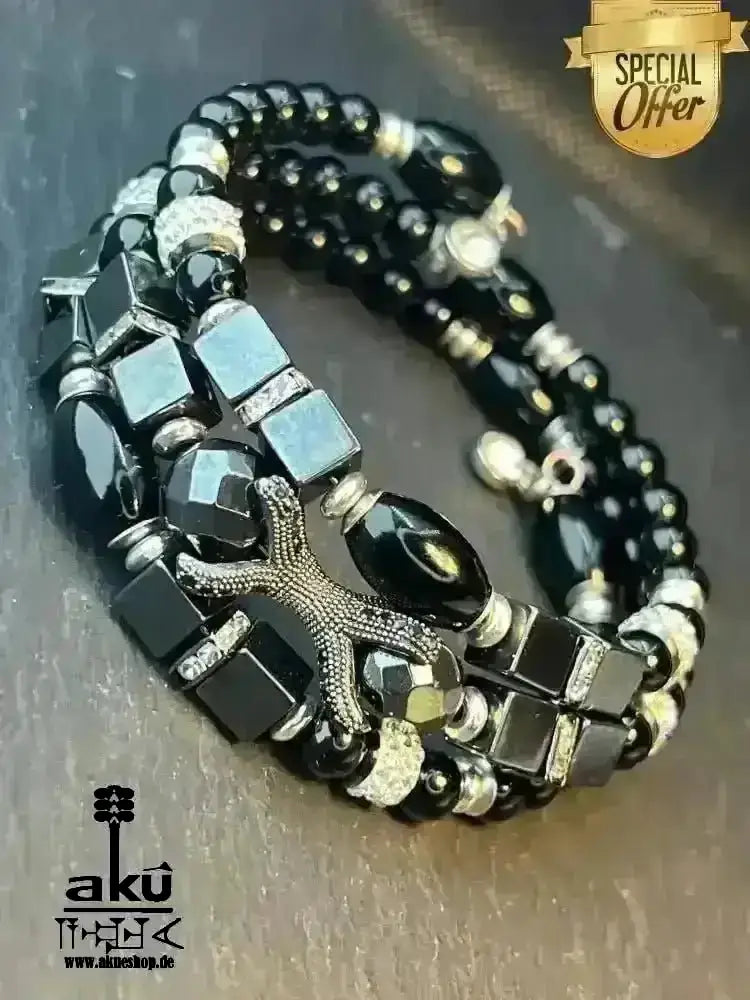 Memory - Draht - Armreif Hämatit & Onyx Armreif schwarz natürlichen Edelsteinen,Memory Wire bracelet - AkueShop