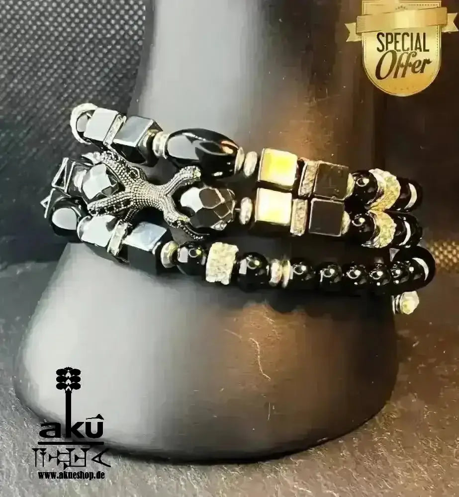 Memory - Draht - Armreif Hämatit & Onyx Armreif schwarz natürlichen Edelsteinen,Memory Wire bracelet - AkueShop