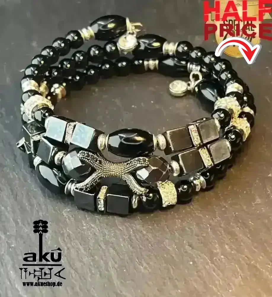 Memory - Draht - Armreif Hämatit & Onyx Armreif schwarz natürlichen Edelsteinen,Memory Wire bracelet - AkueShop