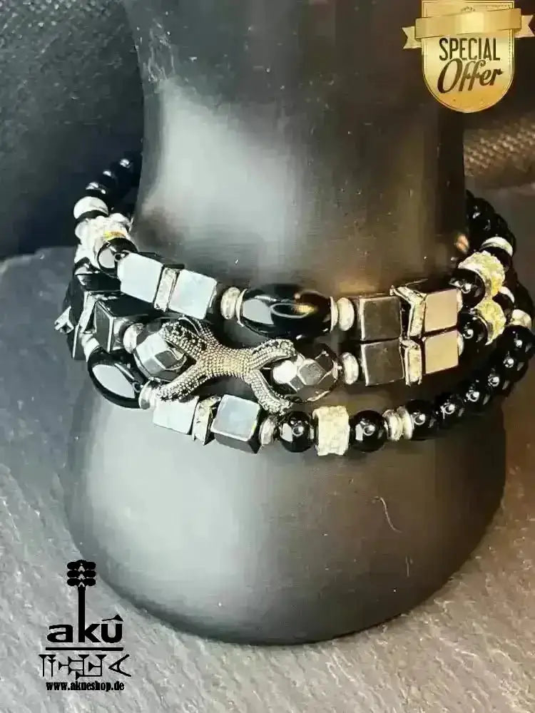 Memory - Draht - Armreif Hämatit & Onyx Armreif schwarz natürlichen Edelsteinen,Memory Wire bracelet - AkueShop