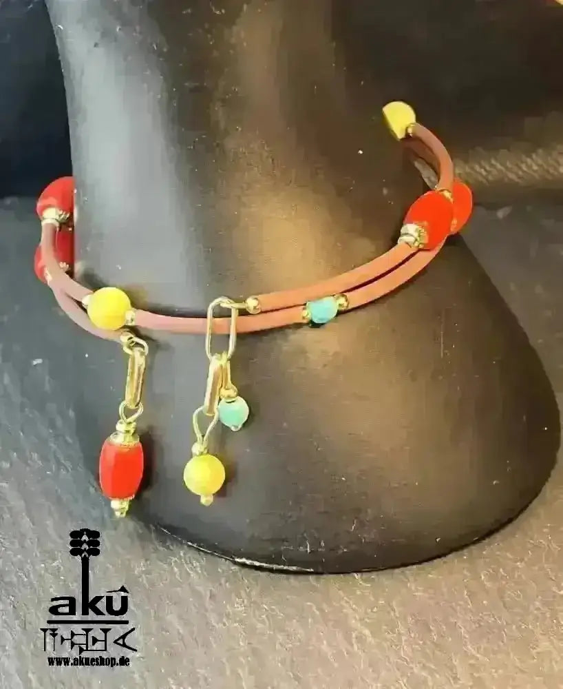 Memory Wire Koralle & Bernstein Armband natürlichen Edelsteinen, vergoldete, handgefertigtes Armreifen - AkueShop