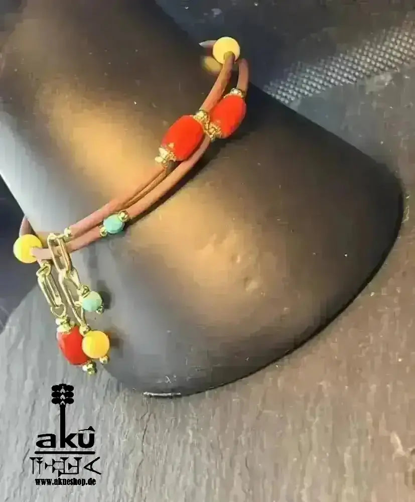 Memory Wire Koralle & Bernstein Armband natürlichen Edelsteinen, vergoldete, handgefertigtes Armreifen - AkueShop