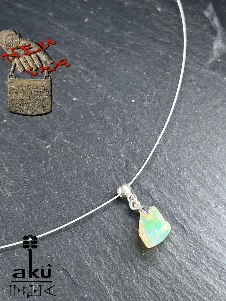 Äthiopische Opal vollfeuer weiß natürlische Edelstein opal Halskette, roher stein chocker 925er silber, AkueShop