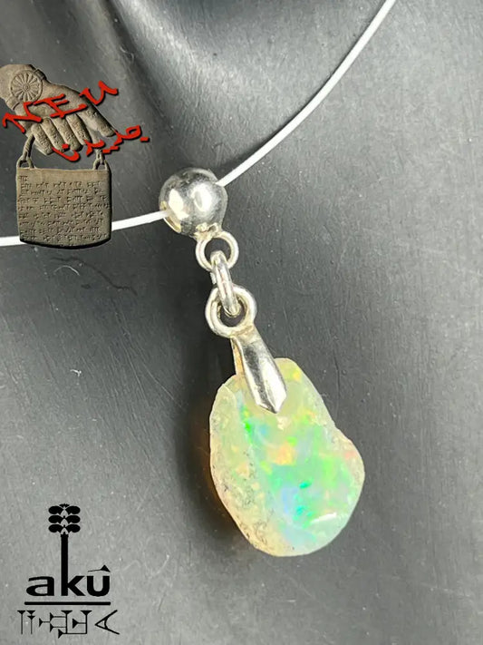 Äthiopische Opal vollfeuer weiß natürlische Edelstein opal Halskette, roher stein chocker 925er silber, AkueShop