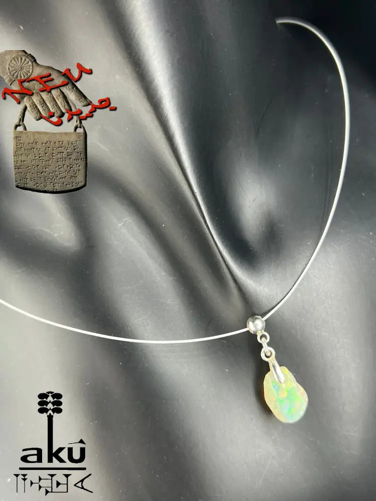 Äthiopische Opal vollfeuer weiß natürlische Edelstein opal Halskette, roher stein chocker 925er silber, AkueShop