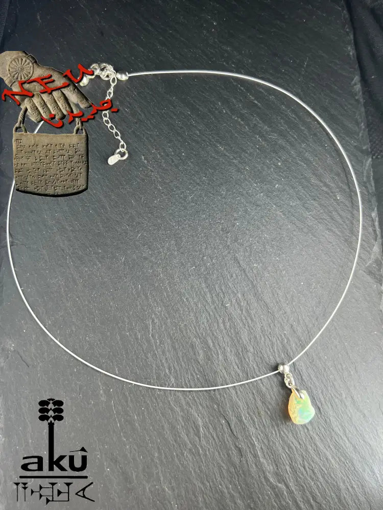 Äthiopische Opal vollfeuer weiß natürlische Edelstein opal Halskette, roher stein chocker 925er silber, AkueShop