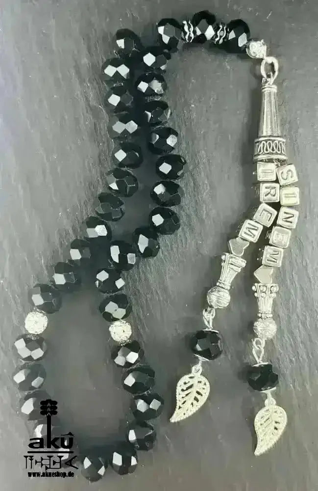 Namen Tesbih 33, schwarze Kristalle Perlen, islamisches Misbaha - AkueShop