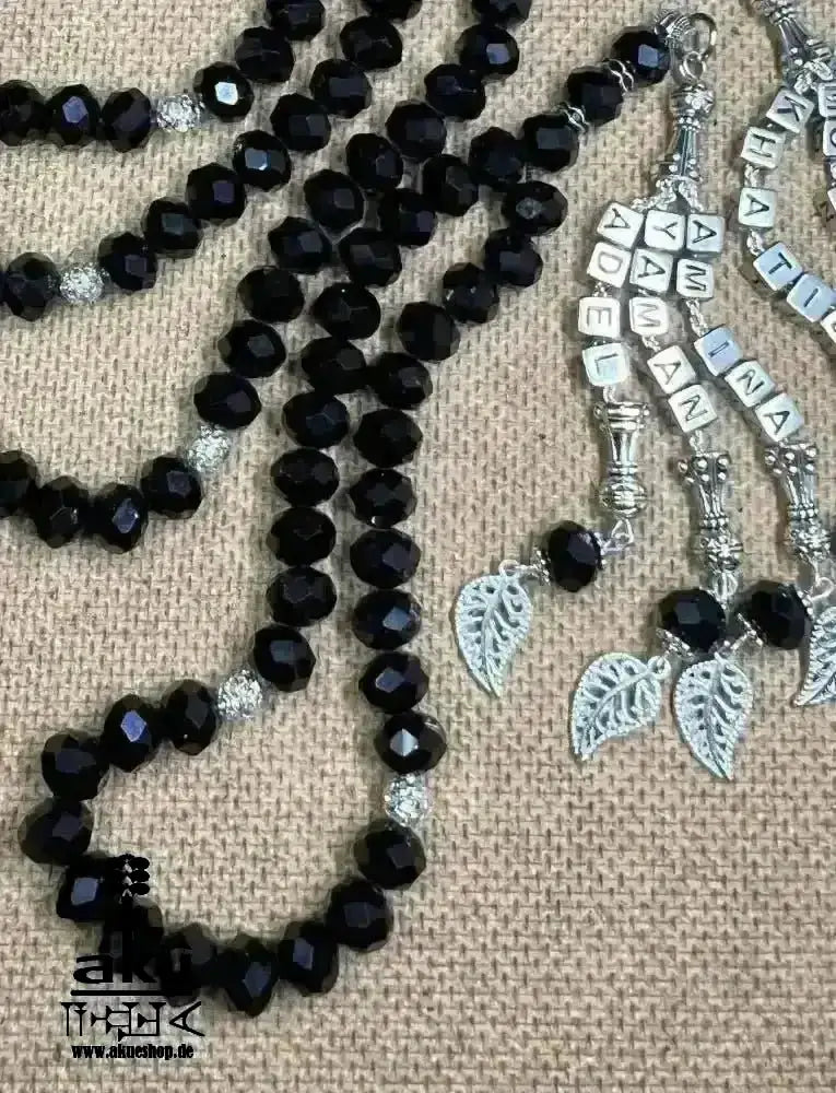 Namen Tesbih 33, schwarze Kristalle Perlen, islamisches Misbaha - AkueShop