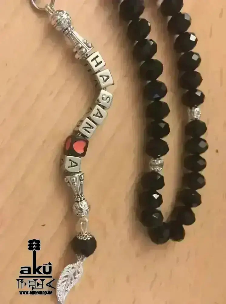 Namen Tesbih 33, schwarze Kristalle Perlen, islamisches Misbaha - AkueShop