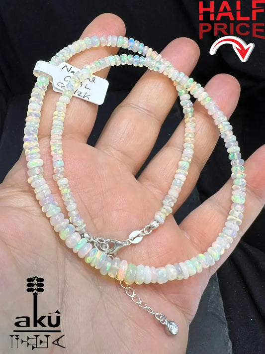 Natürliche Opal Halskette äthiopischer Vollfeuer Opal 7 mm Regenbogen Farbspiel