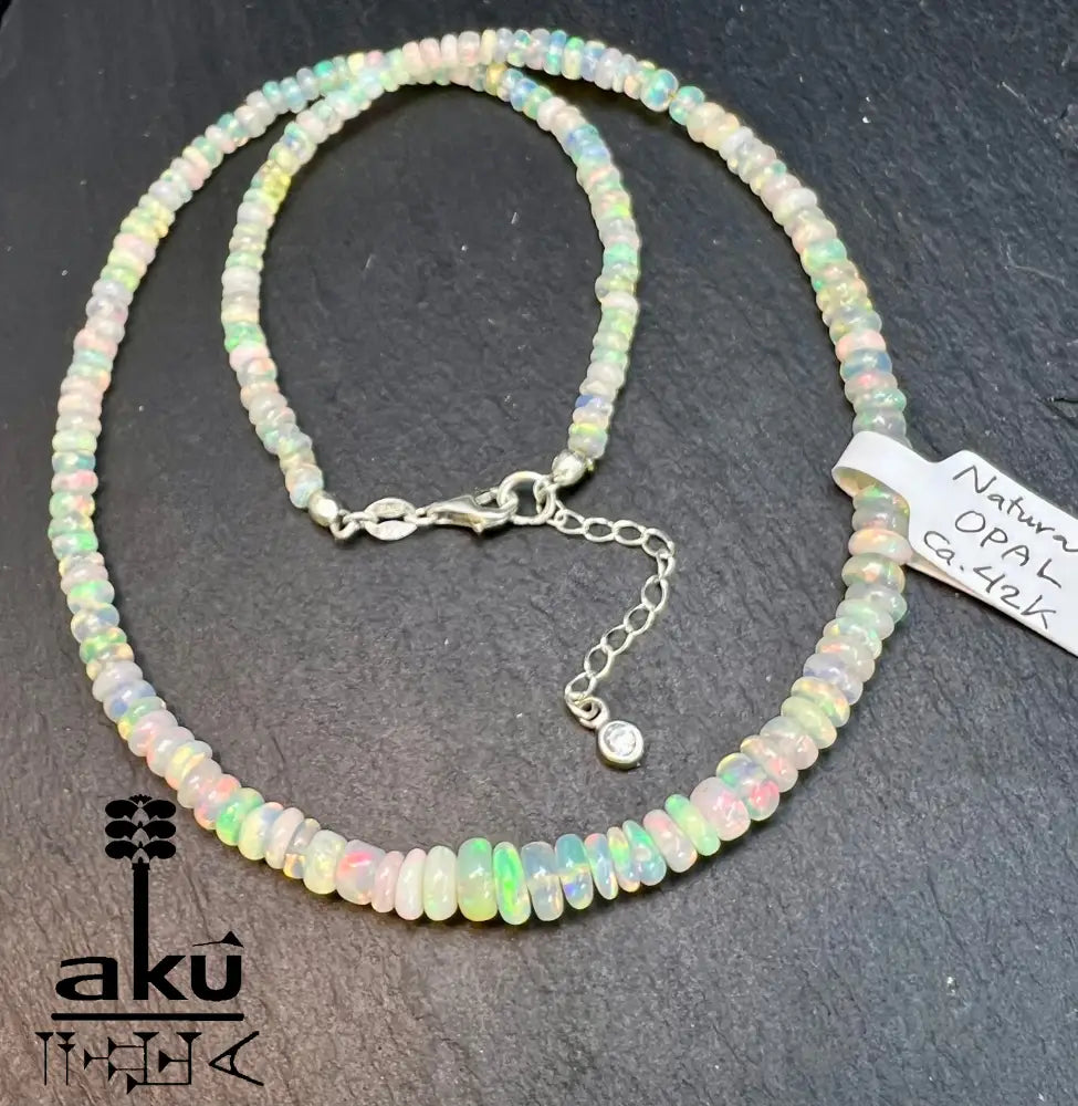 Natürliche Opal Halskette äthiopischer Vollfeuer Opal 7 mm Regenbogen Farbspiel